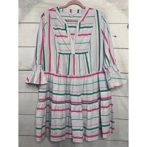 Crown N Ivy Dress Size MED Tiered Long Sleeve Stripes Multicolor